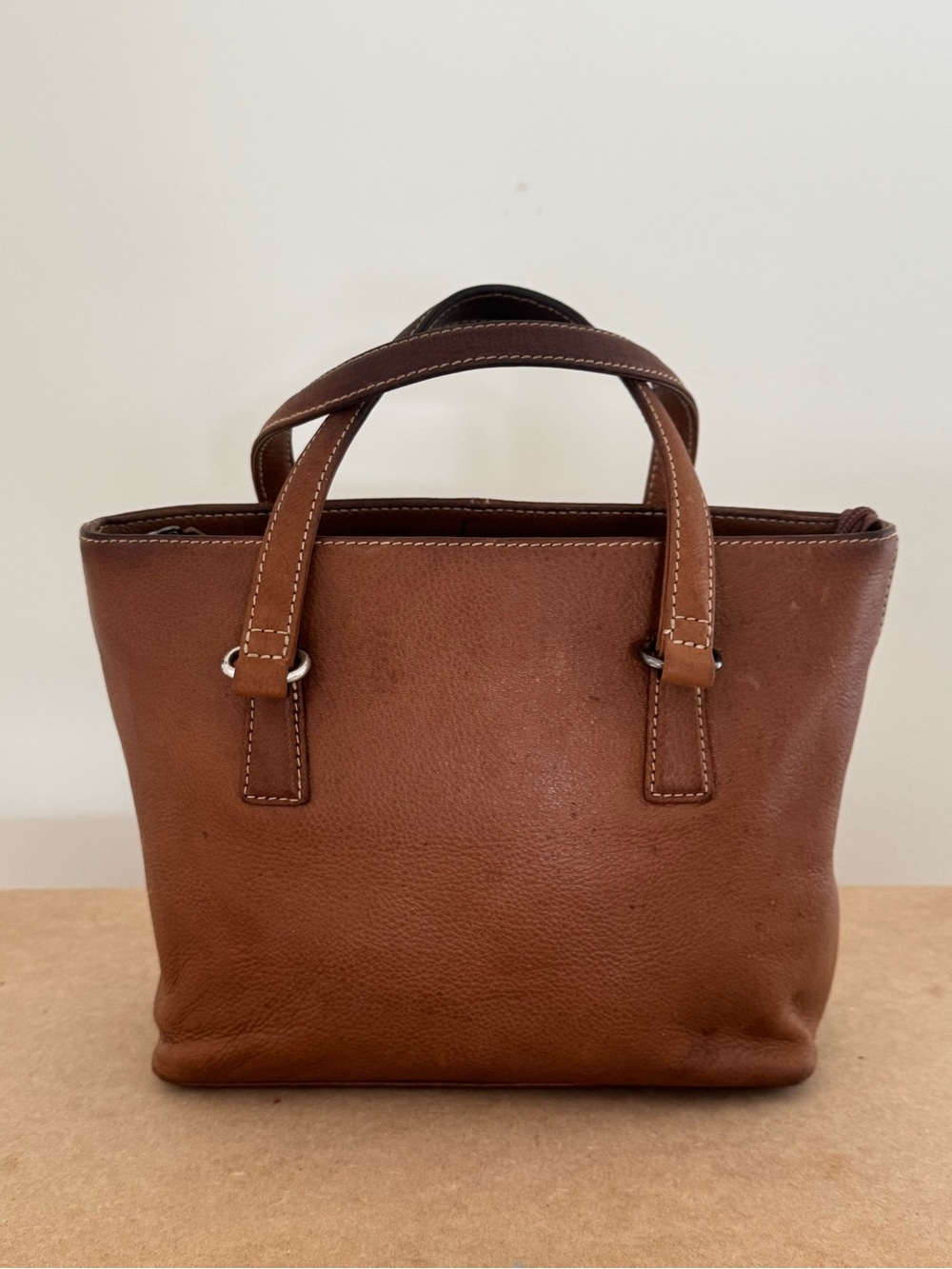 Fossil Saddle Brown Leather Handbag with Metal Logo Tag